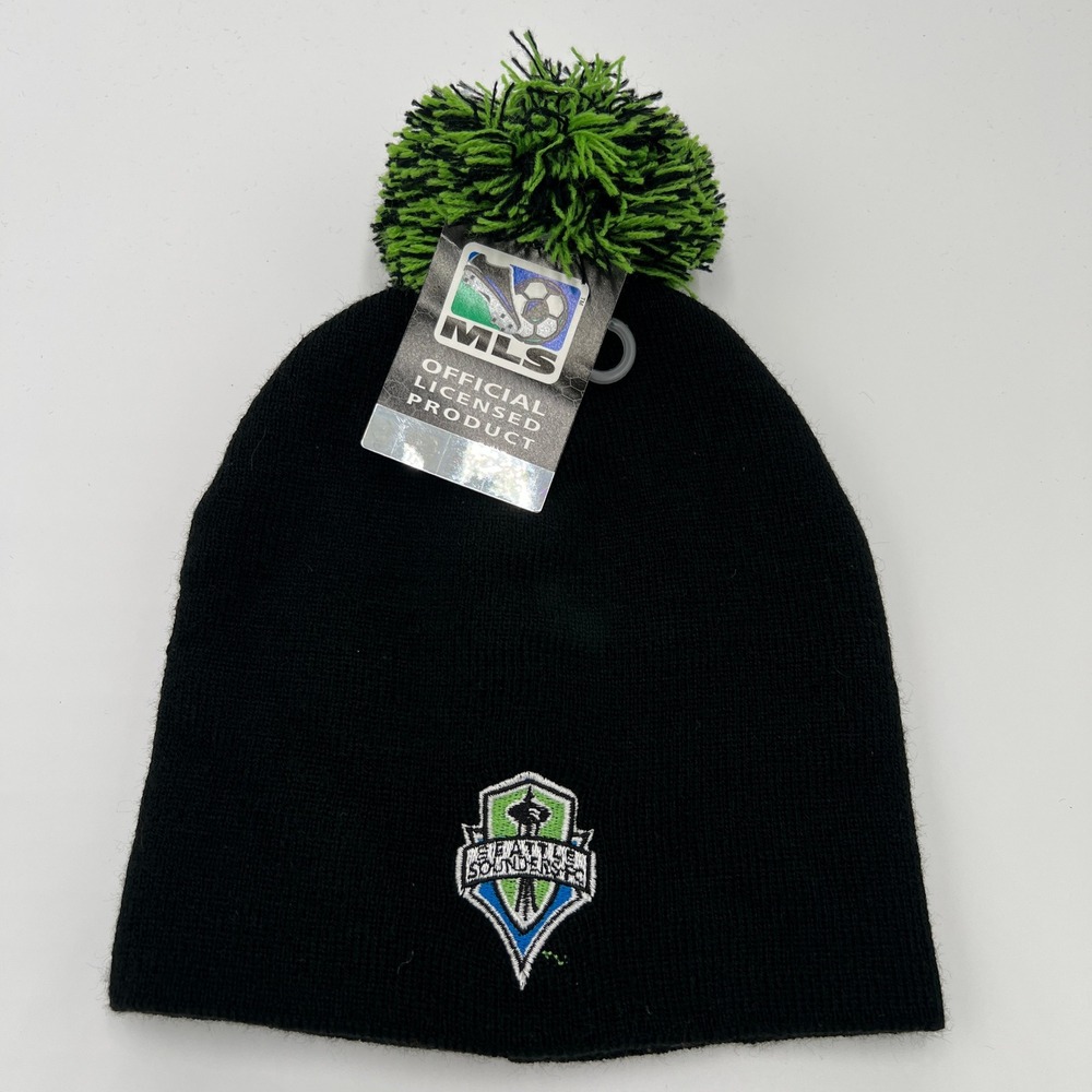 Seattle Sounders FC MLS Official Licensed Knit Beanie Pom Black Green One Size